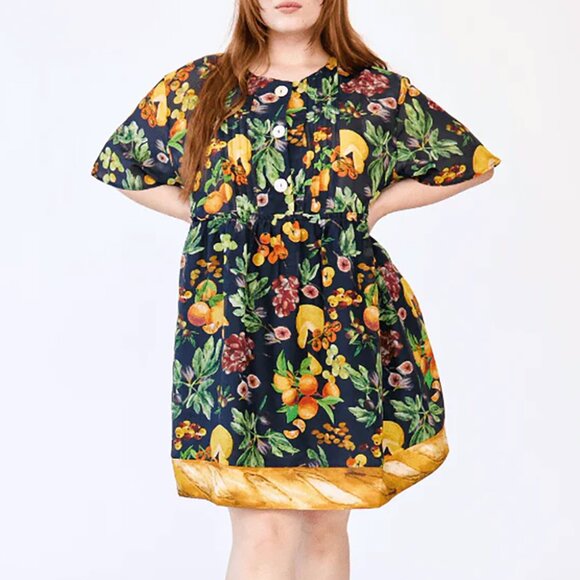 Rachel Antonoff Howard Mini Dress Food Cheese Tomato Marie Baguettes Print S - Picture 1 of 14